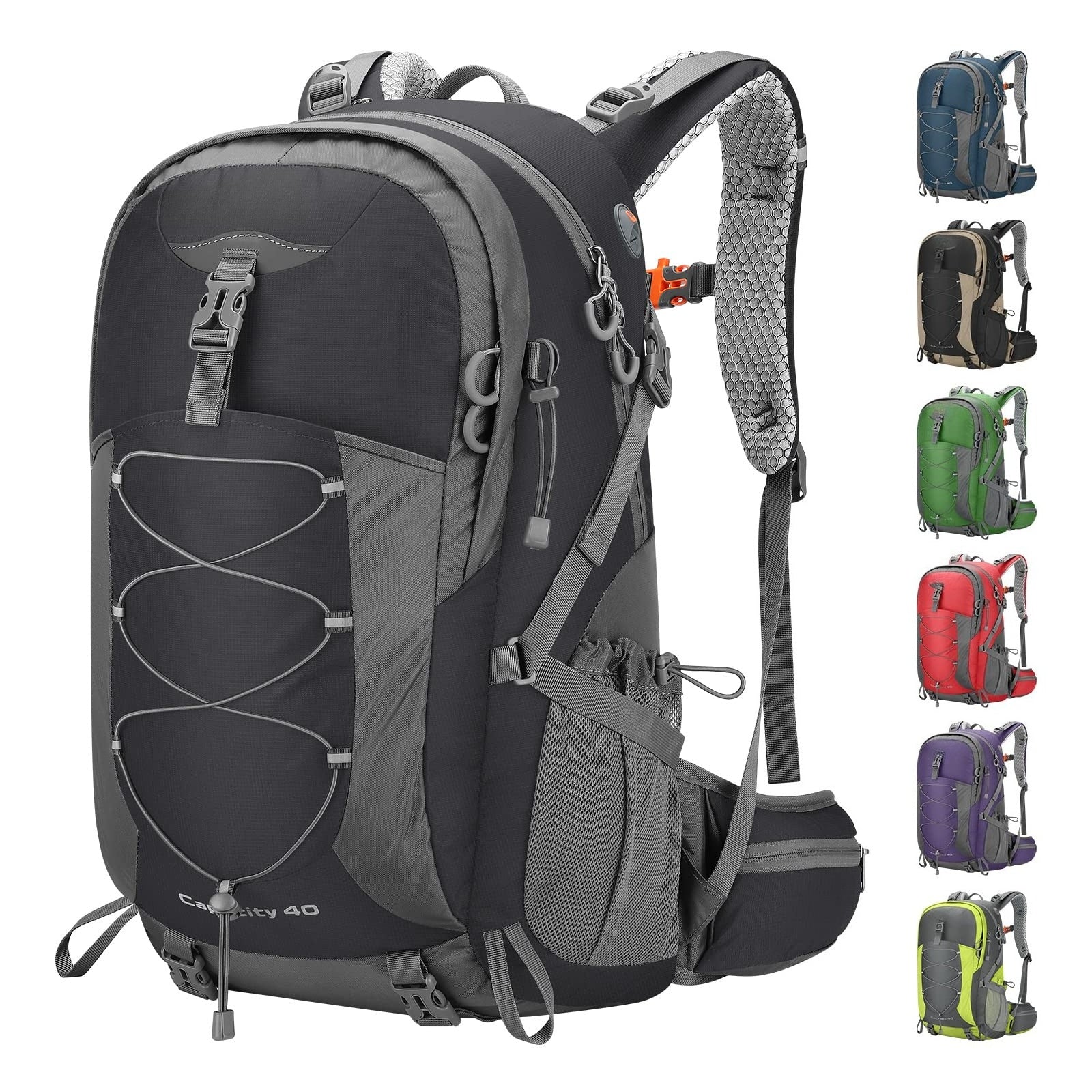 40L Waterproof Hiking Camping Backpack with Rain Cover, Lightweight Travel Daypack, Blue