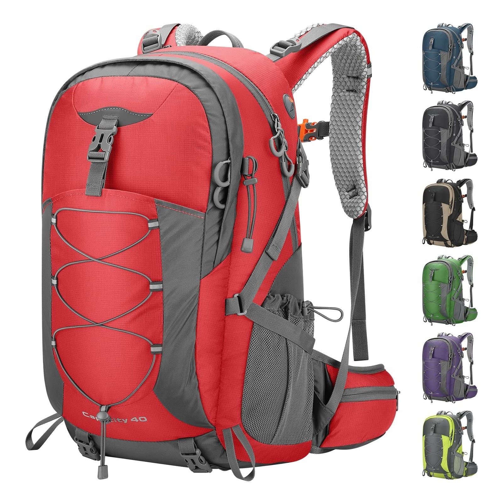 40L Waterproof Hiking Camping Backpack with Rain Cover, Lightweight Travel Daypack, Blue