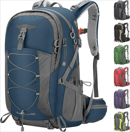40L Waterproof Hiking Camping Backpack with Rain Cover, Lightweight Travel Daypack, Blue