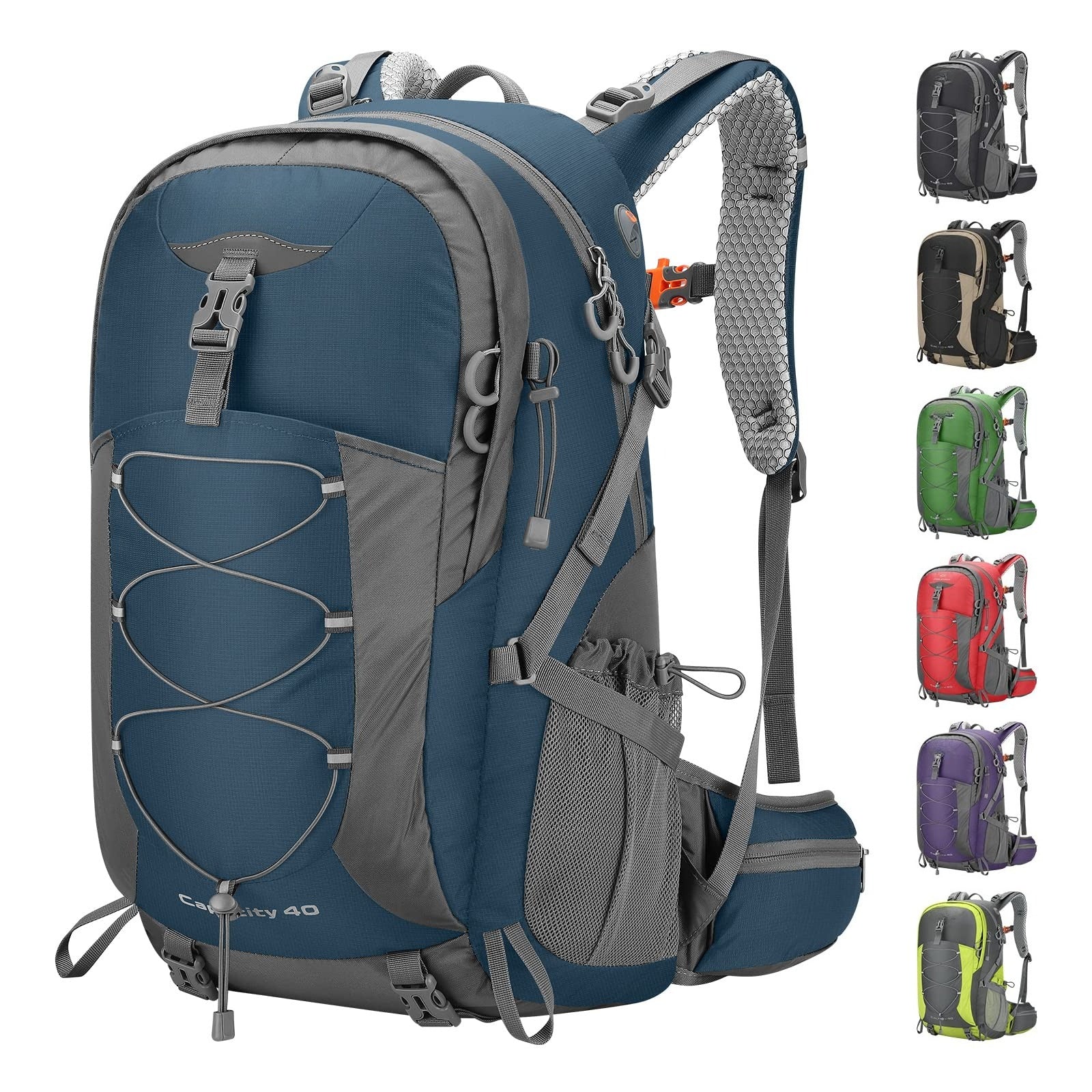40L Waterproof Hiking Camping Backpack with Rain Cover, Lightweight Travel Daypack, Blue